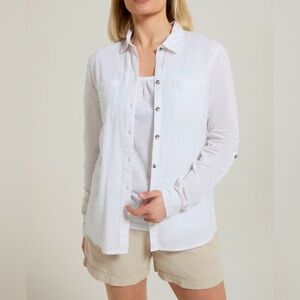 Linen blend Classic Button-Up Shirt White Size 10 Minimalist Clean girl